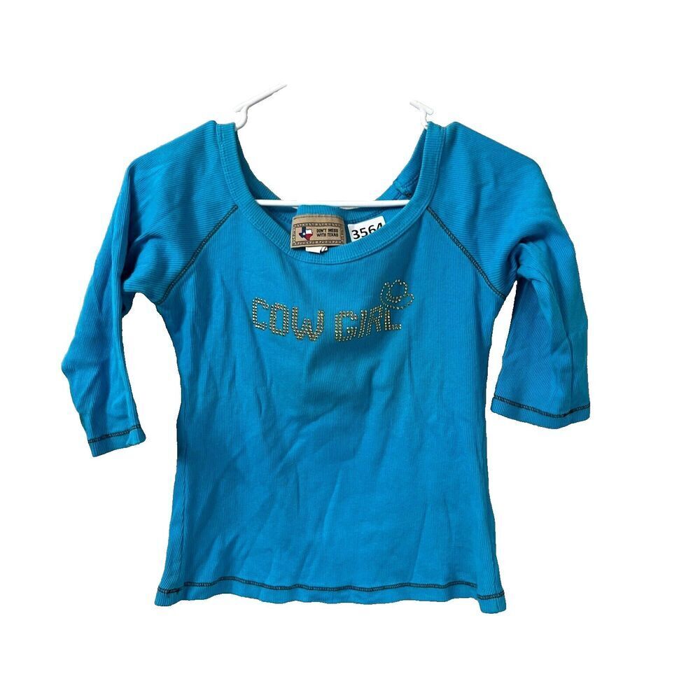 Vintage Blue Cowgirl Rhinestone Graphic Top